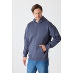 Windy Island Erkek Oversize % 100 Pamuk Içi Polarlı Yumuşak Dokulu Basic Kapüşonlu Sweatshirt - Füme