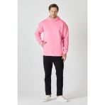 Windy Island Erkek Oversize % 100 Pamuk Içi Polarlı Yumuşak Dokulu Basic Kapüşonlu Sweatshirt - Pembe