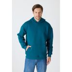 Windy Island Erkek Oversize % 100 Pamuk Içi Polarlı Yumuşak Dokulu Basic Kapüşonlu Sweatshirt - Petrol Yeşili - XL