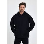 Windy Island Erkek Oversize % 100 Pamuk İçi Polarlı Yumuşak Dokulu Basic Siyah Kapüşonlu Sweatshirt