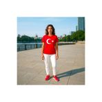 Windy Island Kadın Bisiklet Yaka Türk Bayrağı Baskılı %100 Pamuk T-shirt