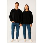 Windy Island Unisex Oversize % 100 Pamuk Içi Polarlı Yumuşak Dokulu Basic Sweatshirt - Siyah