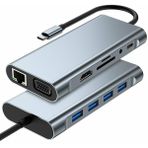 Winex 11in1 Hub Type-C to 4K HDMI/UsbA 3.0/TF SD/VGA/3.5mm AUX/PD Şarj/RJ45 Ethernet Dönüştürücü Adaptör - Gri
