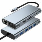 Winex 11in1 Hub Type-C to 4K HDMI/UsbA 3.0/TF SD/VGA/3.5mm AUX/PD Şarj/RJ45 Ethernet Dönüştürücü Adaptör