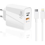 Winex Mobile 65 Watt UsbA PD33 Watt Quick Charger 3.0 Type-C to Lightning 1 m Kablolu Şarj Aleti Set Hızlı