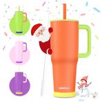 winiwo 40oz Kadınlar için Saplı ve Pipetli Bardak, Esnek Saman, Silikon Tabanlı Yalıtımlı Bardak Bardakları, Spor Salonu/İş/Seyahat/Okul/Ev (Trafik Turuncu)