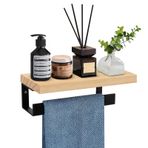 Winmien Ahşap Raflı El Havluluğu/Havlu Askısı, Premium Metal El Havlusu Askısı, Banyo için El Havlusu Askısı, Banyo Aksesuarları Duvara Monte (Mat Siyah, 22,8 cm)