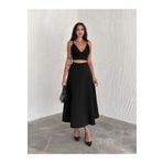 winmoda SCUBA DÜZ SİYAH MAXİ BOY / UZUN DESENLİ ETEK /YÜKSEK BEL UZUN ETEK