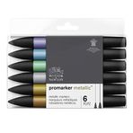 Winsor & Newton 0290135 ProMarker Metalik, Profesyonel Şekillendirme Kalemi - 2 Uçlu, İnce ve Geniş, Çizimler, Tasarım ve Düzenler için - Set içerisinde 6 metalik renk
