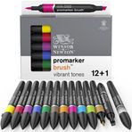 Winsor & Newton 0290145 ProMarker Brush çizim fırçası, kaligrafi, tasarım ve düzen için, kama ve fırça ucu ile çizgisiz çizim, 13 renk seti, canlı tonlar
