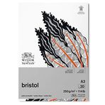 Winsor & Newton 6661546 Bristol blok çizim kağıdı - 20 yaprak DIN A3, 250 g/m², baş yapıştırmalı, parlak beyaz kağıt, teknik kalemler, ince kalemler, mürekkep, marker, Airbrush