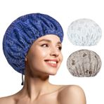 WINSTECK Kadınlar için 3 ADET Duş Bonesi, Yükseltme Rahat ve Ekstra Büyük ve Çift Katmanlı Su Geçirmez Banyo Bonesi, Tüm Saç Uzunlukları/Stil için Büyük Boy Tasarlanmış Ayarlanabilir Etek Saç Başlığı