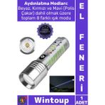Wintoup #elfeneri Mıknatıslı Oto Tg LED Güçlü 8 Modlu Type C 1000 Lümen Polis Çakarlı Şık Şarjlı El Feneri - Tek Ebat