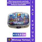 Wintoup #hediye Dekoratif Şık Istanbul Temalı 2 Bölmeli Hap Vitamin Tablet Saklama Kutusu 5 x 5 cm - Çok Renkli