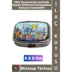 Wintoup #hediye Hediye Dekoratif Şık Istanbul Tema 2 Bölmeli Vitamin Hap Tablet Saklama Kutusu 5 x 5 cm - Çok Renkli
