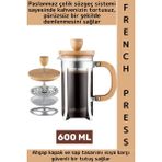Wintoup Premium Isıya Dayanıklı Kahve Demleme Bitki Çayı Ahşap Kapak Sap Detaylı Cam French Press 600 ml - Renkli