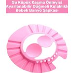 Wintoup Premium Sağlıklı Malzeme Su Köpük Kaçmaz Ayarlanabilir Düğmeli Kulaklıklı Pembe Bebek Banyo Şapkası