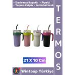 Wintoup #termos Kamp Outdoor Piknik Sızdırmaz Kapak Isı Muhafazalı Taşıma Kulp Pipetli Mug Termos 21 x 10 cm - Çok Renkli