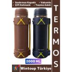Wintoup #termos Kamp Outdoor Piknik Sızdırmaz Kapaklı Çift Katmanlı Vakumlu Taşıma Askılı Mug Termos 2000 ml - Çok Renkli