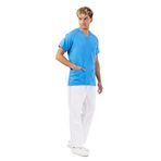 Wio Uniform KOTON SERİSİ ERKEK TURKUAZ BEYAZ BASIC DOKTOR, HEMŞİRE FORMA TAKIM L