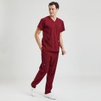 Wio Uniform Likralı Dinamik Basic Doktor, Hemşire Forması – Erkek, Bordo - XL