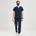 Wio Uniform Likralı Dinamik Basic Doktor, Hemşire Forması – Erkek, Lacivert - 2XL