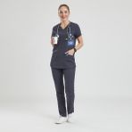 Wio Uniform Likralı Dinamik Basic Doktor, Hemşire Forması – Kadın, Koyu Gri