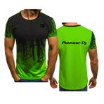 WIOSEN Erkek bisiklet yaka Tee gömlek Pioneer DJ degrade kısa kollu eğitim süt ipek hafif T-Shirt koşu üstleri hızlı kuru gevşek iş kıyafeti, cam göbeği, L