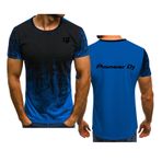 WIOSEN Erkek bisiklet yaka Tee gömlek Pioneer DJ degrade kısa kollu eğitim süt ipek hafif T-Shirt koşu üstleri hızlı kuru gevşek iş kıyafeti, mavi, L