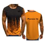 WIOSEN Erkek bisiklet yaka Tee gömlek Pioneer DJ degrade kısa kollu eğitim süt ipek hafif T-Shirt koşu üstleri hızlı kuru gevşek iş kıyafeti, Turuncu, L