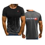 WIOSEN Erkek Crewneck Tee gömlek Mass Effect N7 baskılı degrade kısa kollu eğitim Tees T-Shirt koşu nem emici iş kıyafeti hızlı kuru Tops, gri, XXL