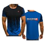 WIOSEN Erkek Crewneck Tee gömlek Mass Effect N7 baskılı degrade kısa kollu eğitim Tees T-Shirt koşu nem emici iş kıyafeti hızlı kuru Tops, mavi, 3XL