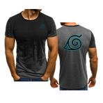 WIOSEN Erkek T-shirt degrade Tees Sharingan baskı rahat kısa kollu rahat hafif Unisex iş kıyafeti egzersiz gevşek üstleri giysi, gri, L