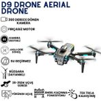 Wirkmarkt D9 Su Geçirmez- (KALİBRASYON GEREKTİRMEZ) Amatör Drone – 4K Destekli Ayarlanabilir Elektrikli Kameralı, Fırçasız Motorlu,Ekranlı Uzaktan Kumandalı, Çantalı - Gri - Siyah