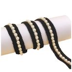 Wisafory 15 Yards Boncuklu Bant Dantel Şerit Dekoratif Bant Süs Bandı Hediye Bandı İnci Dantel Şerit Aplike Boncuk Bant Dikiş Aksesuarı Düğün El İşi Kıyafet Saç Takısı Siyah 1#