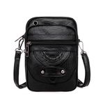 Wisafory Cep telefonu çantası deri bayan cep telefonu askılı çanta kulaklık delikli ve ayarlanabilir çıkarılabilir kayış omuz çantası Vintage Crossbody Bag küçük çanta deri çanta cüzdan, Siyah