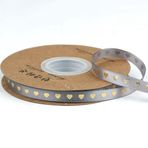 Wisafory Saten bant, 45 m x 10 mm, kalp baskılı, dekoratif bant, hediye bandı, altın, keten bant, saten kurdele, kumaş bant, süs bandı, kendin yap el işi, düğün, doğum günü hediyesi, hediye paketi,