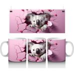 Wisdom Rain Pembe Kalpli Arka Planda Sevimli Koala Illüstrasyonu - Baskılı Kahve Kupası - Renkli - 300 ml