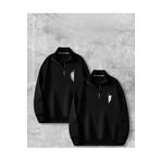 Wish BF 2'li Sevgili Çift Kombini Unisex Aslan Çiftler Baskılı Oversize Kalıp Yarım Fermuarlı Sweatshirt