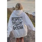 Wish BF Unisex Beyaz Kapüşonlu Respect Sırt Baskılı Oversize Sweatshirt