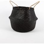 Wisha Natural Siyah Small Boy Katlanabilir Doğal Hasır Sepet Saksılık, El Yapımı, Dekoratif Ve Şık 25X25Cm