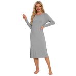 WiWi Kadın Uzun Gecelikler Uzun Kollu Bisiklet Yaka Hafif Pijama - Bambudan Viskoz S-XXL, Funda Grisi, L