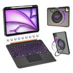 WIWU iPad Klavye Kılıfı Hava 13 İnç M4/M3/M2 2026/2025/2024 360° Stand Manyetik Çıkarılabilir Kılıf Klavyeli 7 Renkli Arkadan Aydınlatmalı Tuşlar Kalem Tutuculu İzleme Dörtgeni Siyah (Pro 12.9 inç 6/5