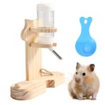 WIYETY Hamster içecek şişesi, stantlı: Su şişesi, deniz domuzu standı, ahşap taban, yemlikli ve plastik kaşıklı, küçük hayvan suluğu, sızdırmaz başlık, kobaylar ve tavşanlar için