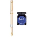 Wiz Design - Scrikss Pistonlu Bej Dolma Kalem + Kaweco 50 ml Mavi Şişe Mürekkep