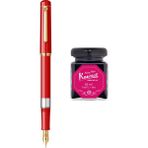 Wiz Design - Scrikss Pistonlu Kırmızı Dolma Kalem + Kaweco 50 ml Kırmızı Şişe Mürekkep