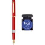 Wiz Design - Scrikss Pistonlu Kırmızı Dolma Kalem + Kaweco 50 ml Mavi Şişe Mürekkep