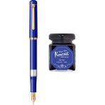 Wiz Design - Scrikss Pistonlu Saks Mavi Dolma Kalem + Kaweco 50 ml Mavi Şişe Mürekkep