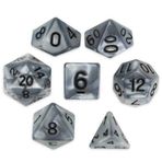 Wiz Dice Quicksilver 7 Polikedral Zar Seti, Sedef Görünümlü Cıva Gümüş RPG Zar Şeffaf Teşhir Kutusu ile