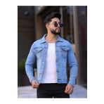 WKM Erkek Buz Mavi Jean Denim Standart Kalıp Cepli Düğmeli Kot Ceket